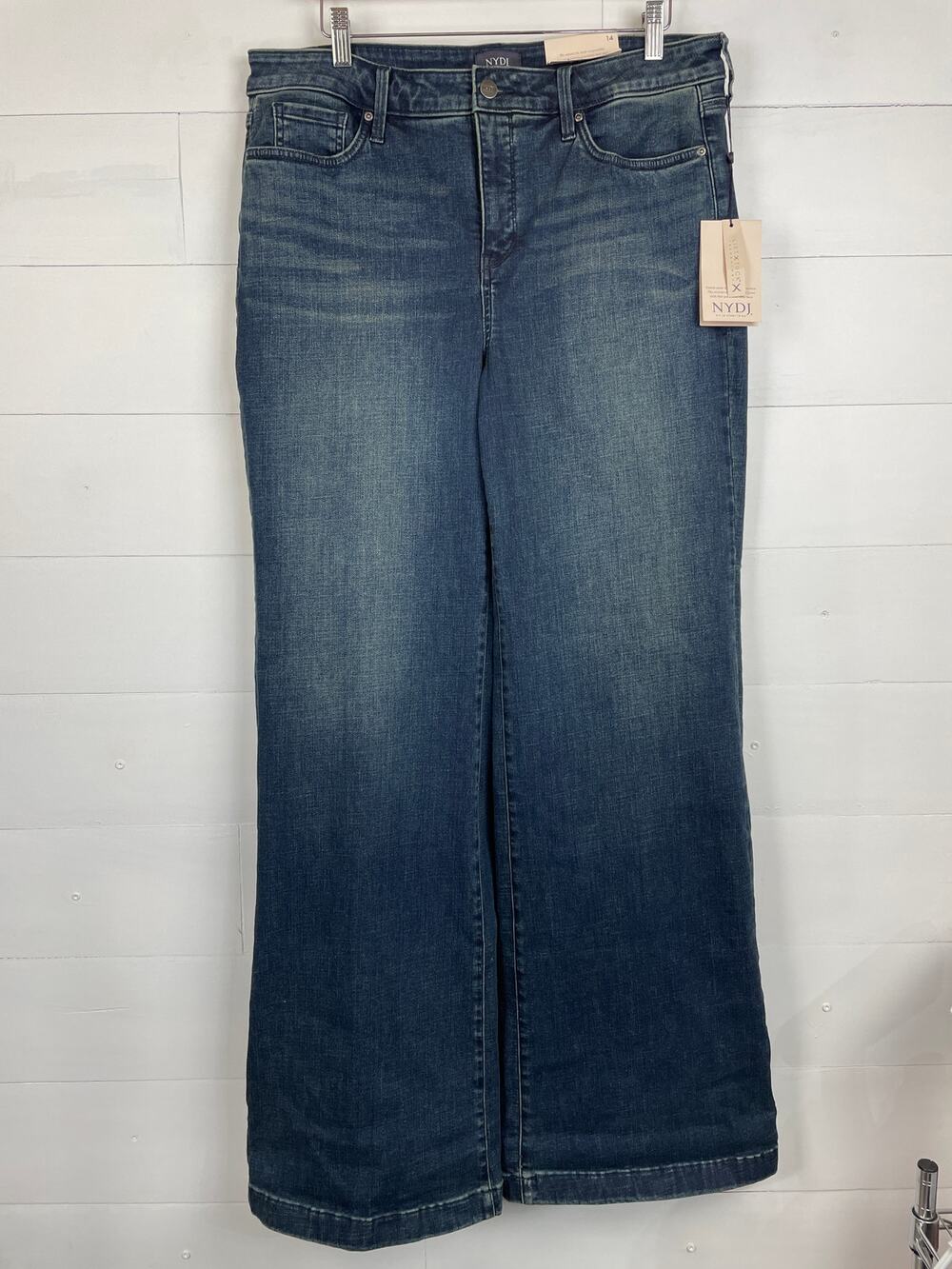 NYDJ Teresa Wide Leg Jeans Size 14 NWT Prosperity Blue Denim Stretch Lift Tuck